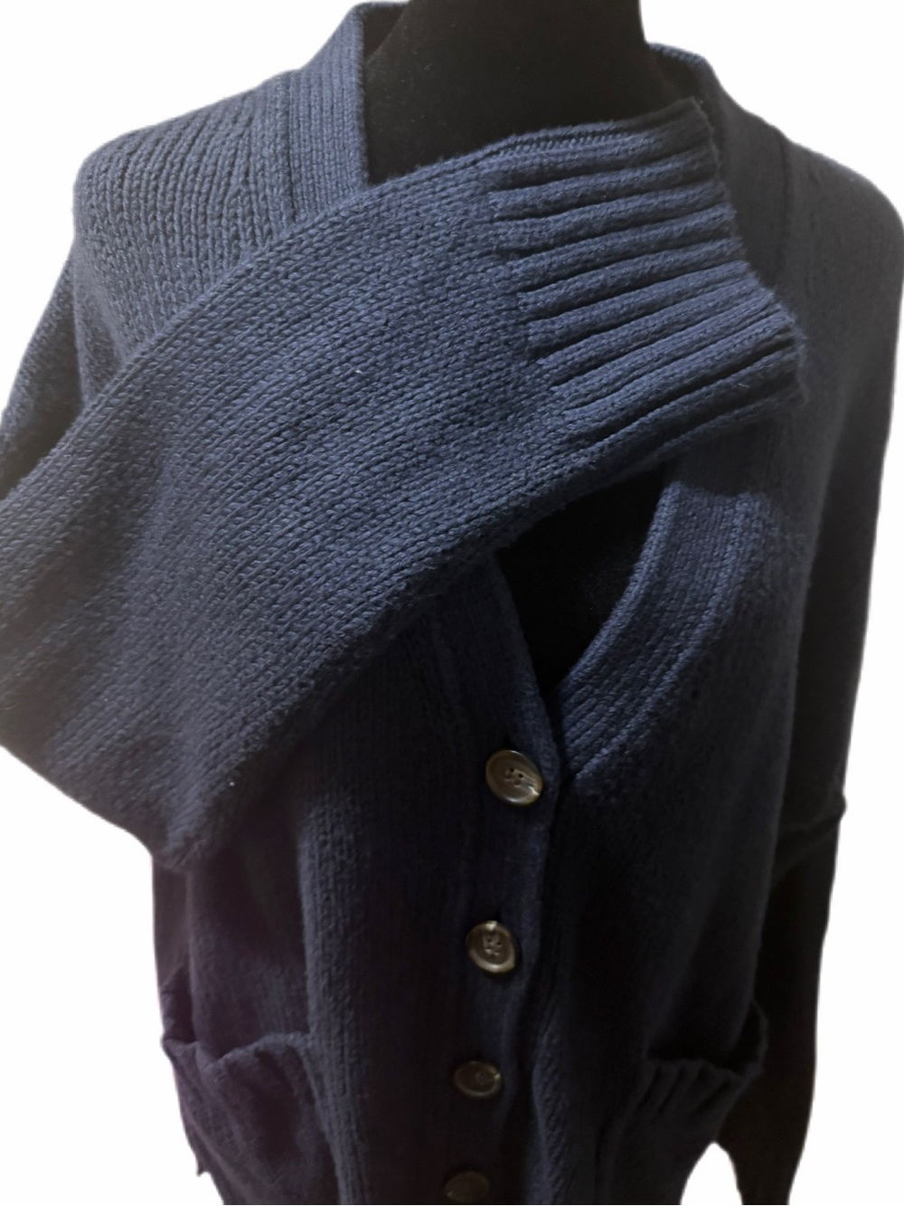 Jenni Kayne Cotton Cocoon Cardigan Oversized relaxed front pocks💙sz lrg Navy - Picture 9 of 16